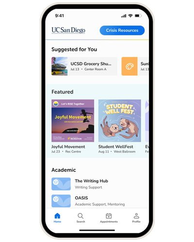UC San Diego Willo Wellness app user interface on mobile